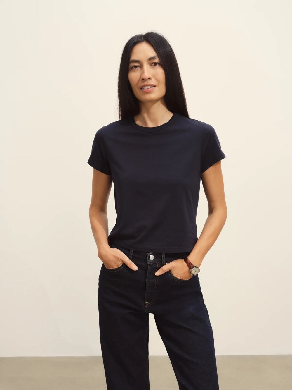 Buck Mason Pima Boxy Crew T-Shirt Dark Navy Women's Large Minimalist